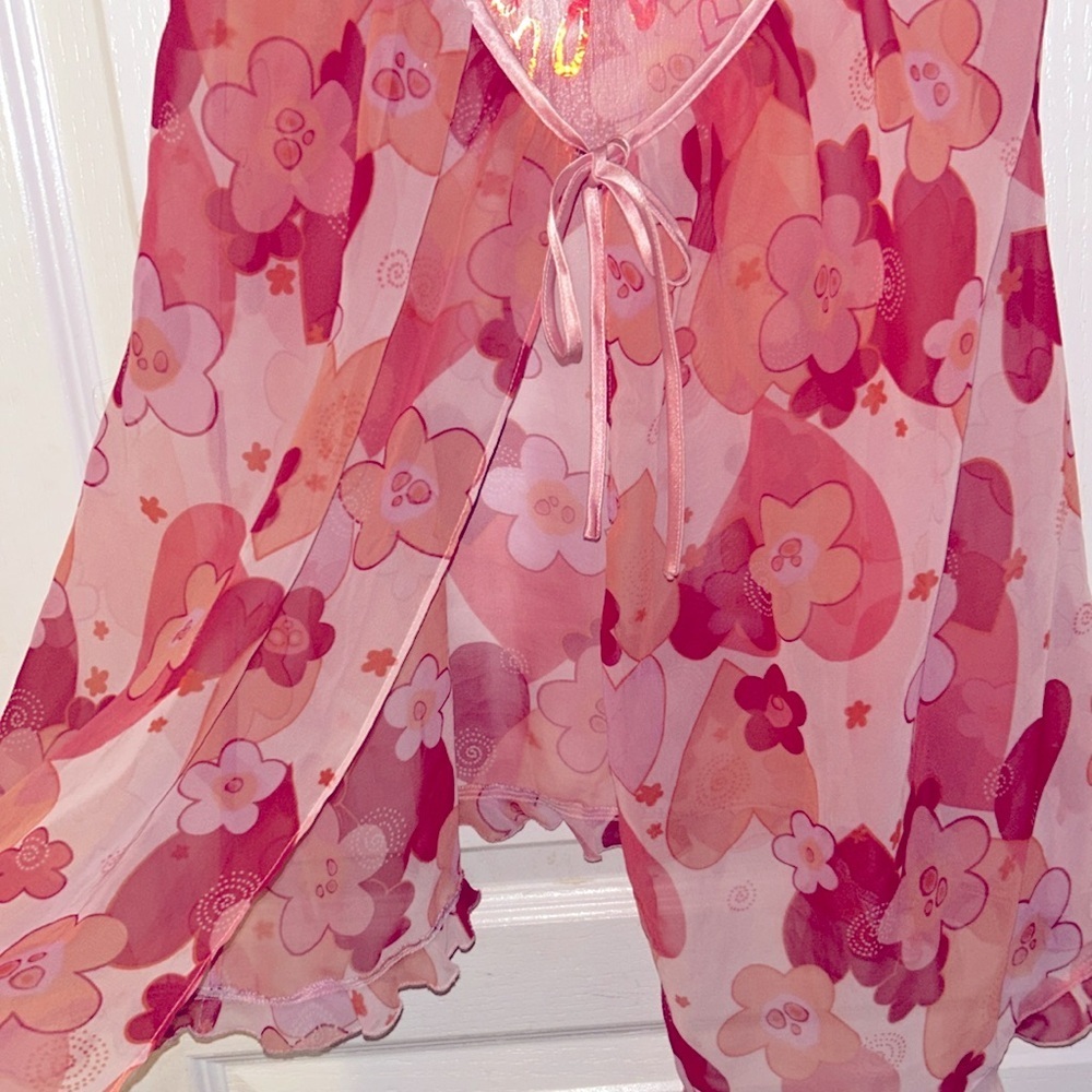 Y2K LA SENZA MESH TIE UP FLORAL VINTAGE TOP - Picture 2 of 7